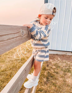 Blue Striped Shorts Set